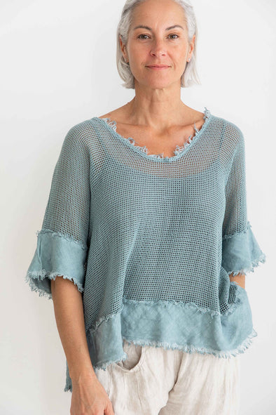 Carina Italian Linen Knit Tee in Blue