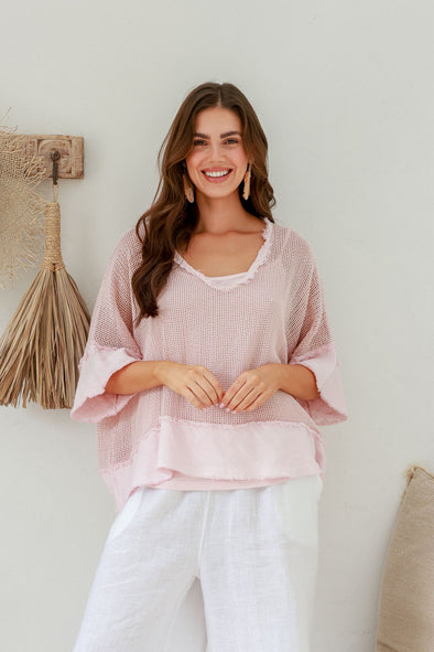 Carina Italian Linen Knit Tee in Blush