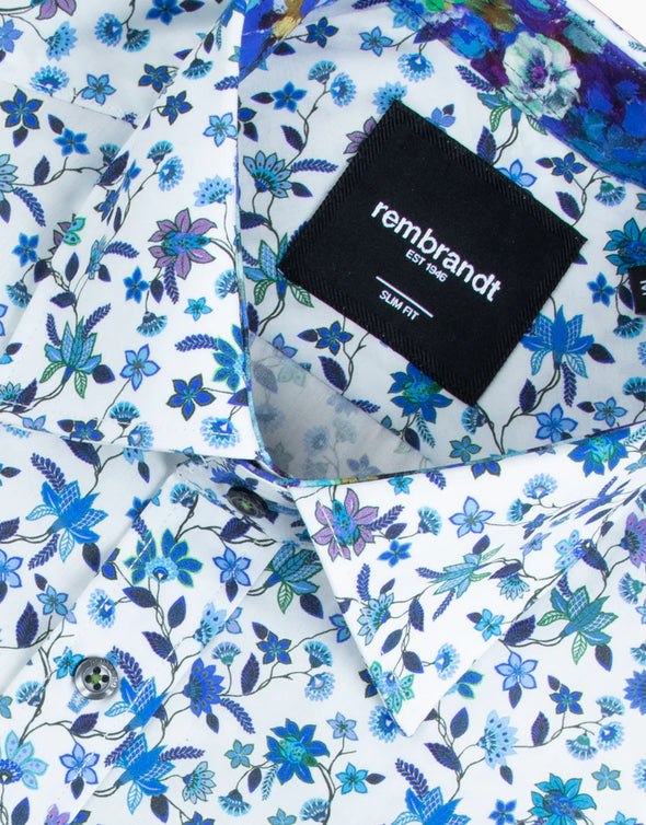 Barbican Long Sleeve Shirt - Blue Floral & Turquoise