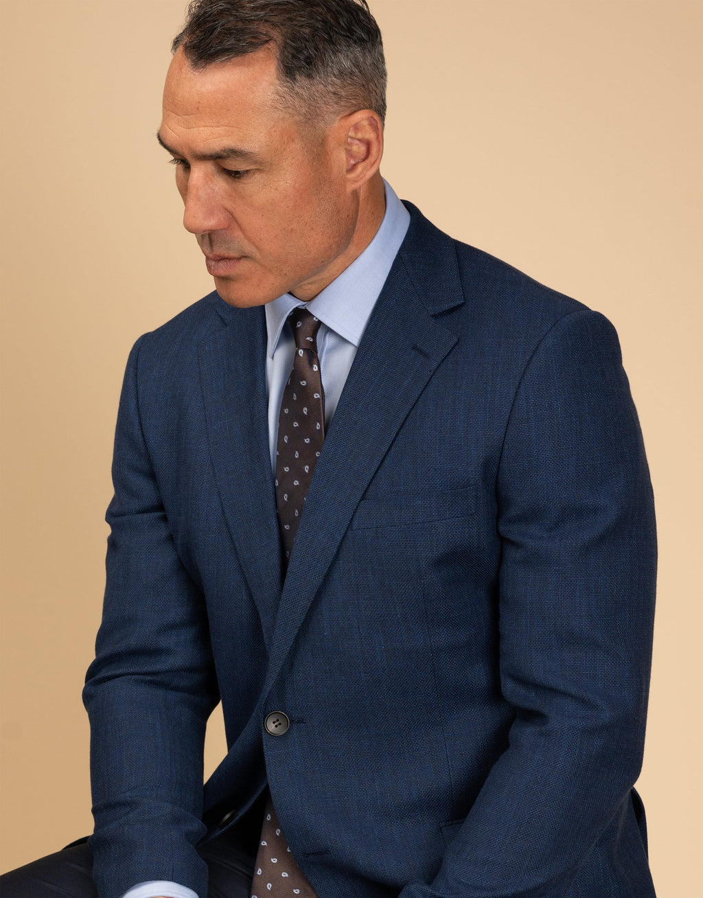 Hawker Wool Linen Textured Blazer -  Blue