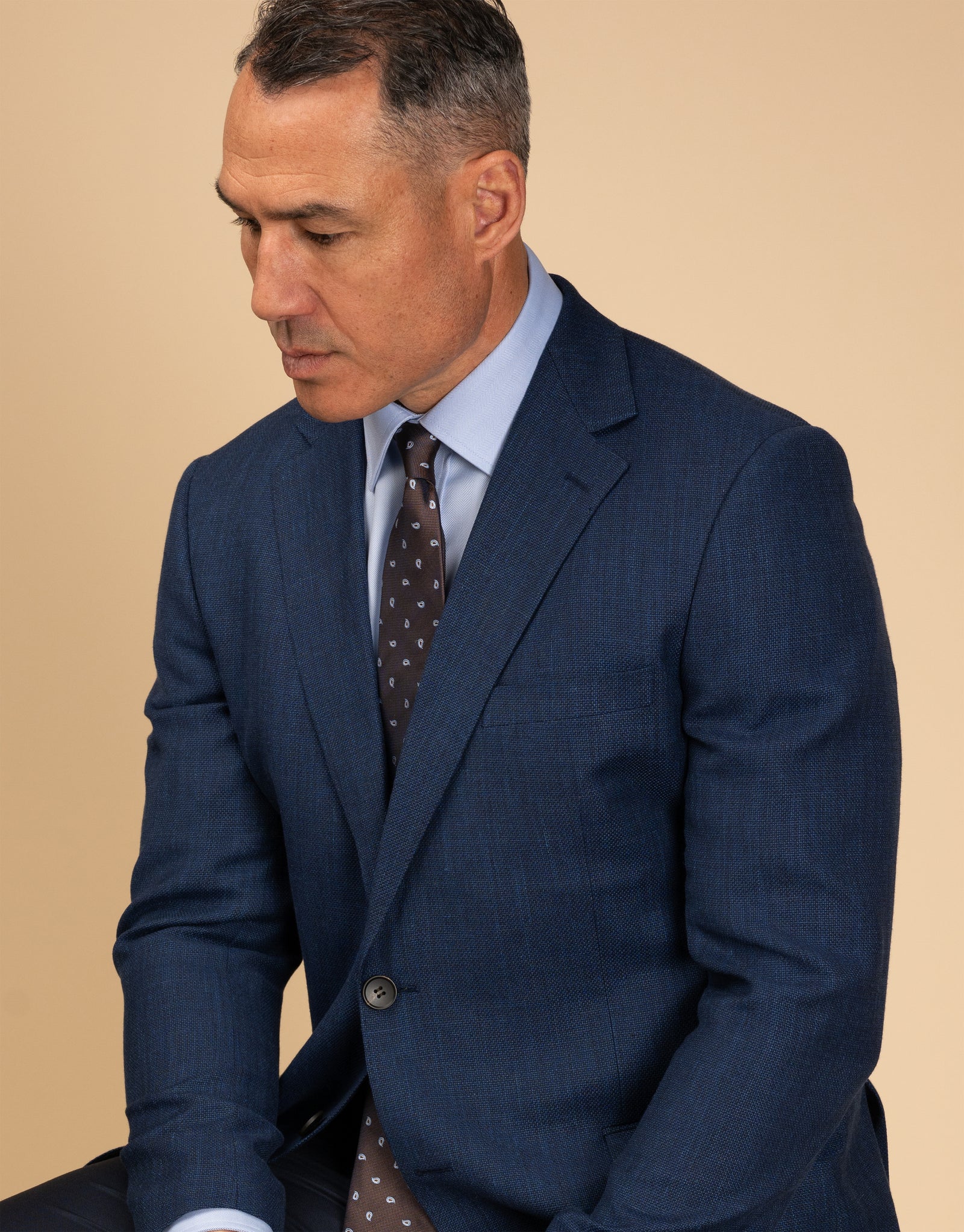 Hawker Wool Linen Textured Blazer -  Blue