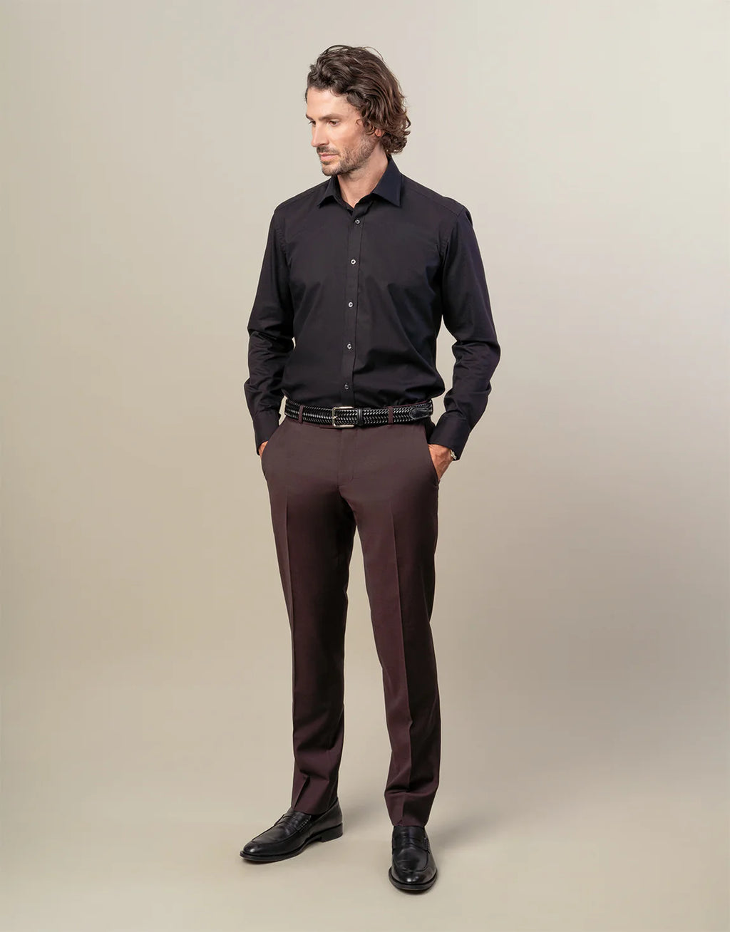 London Long Sleeve Shirt: Plain Poplin - Black