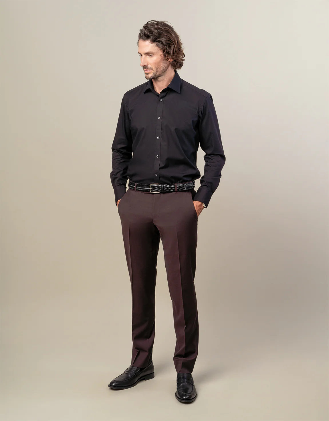 London Long Sleeve Shirt: Plain Poplin - Black