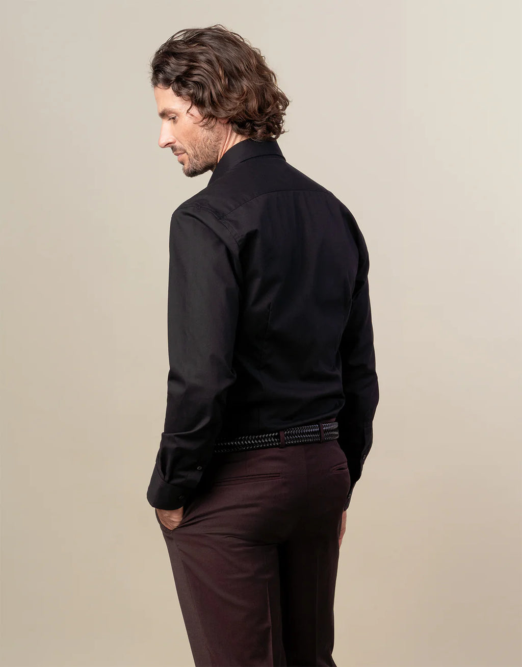 London Long Sleeve Shirt: Plain Poplin - Black