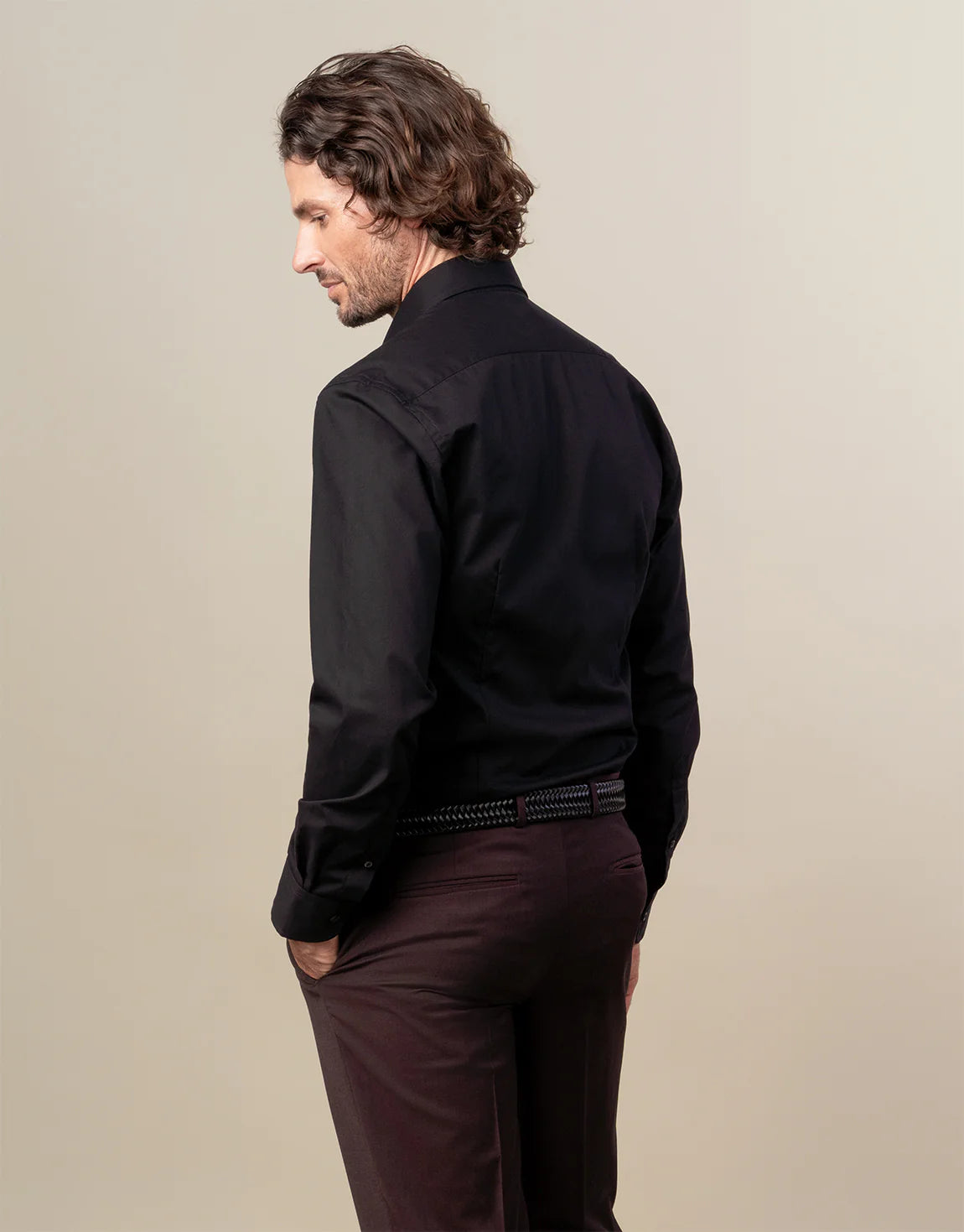 London Long Sleeve Shirt: Plain Poplin - Black