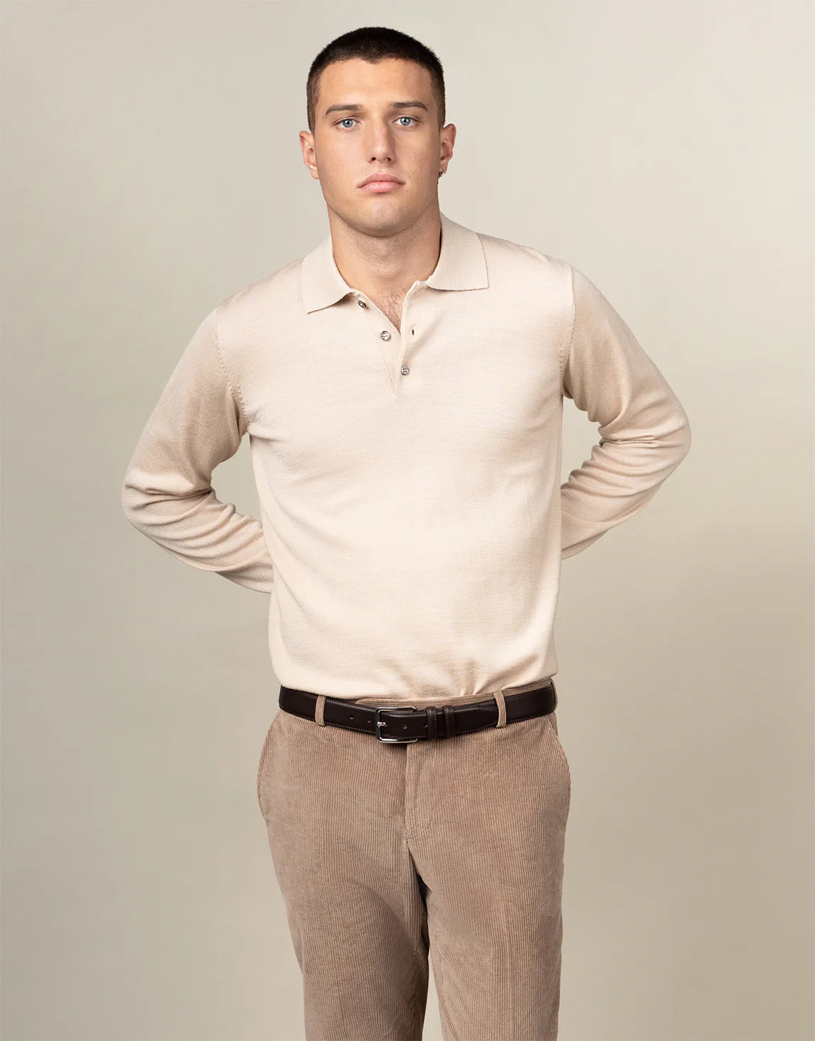 Owaka 100% Merino Polo - Beige