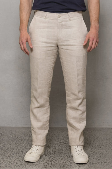 Cutler & Co Straight Linen Trouser - Oatmeal