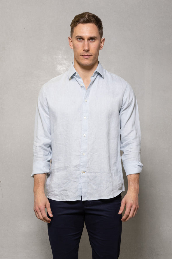 Cutler & Co Blake Linen Long Sleeve Shirt - Baby Blue