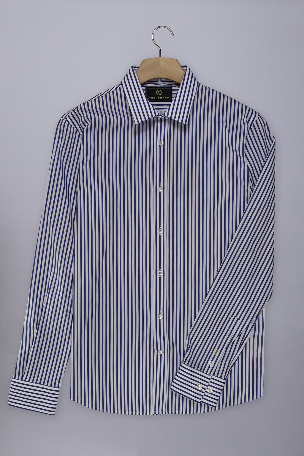 Cutler & Co Blake Long Sleeved Shirt: Stripe - French Navy