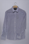 Cutler & Co Blake Long Sleeved Shirt: Stripe - French Navy