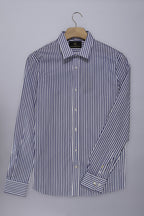 Cutler & Co Blake Long Sleeved Shirt: Stripe - French Navy