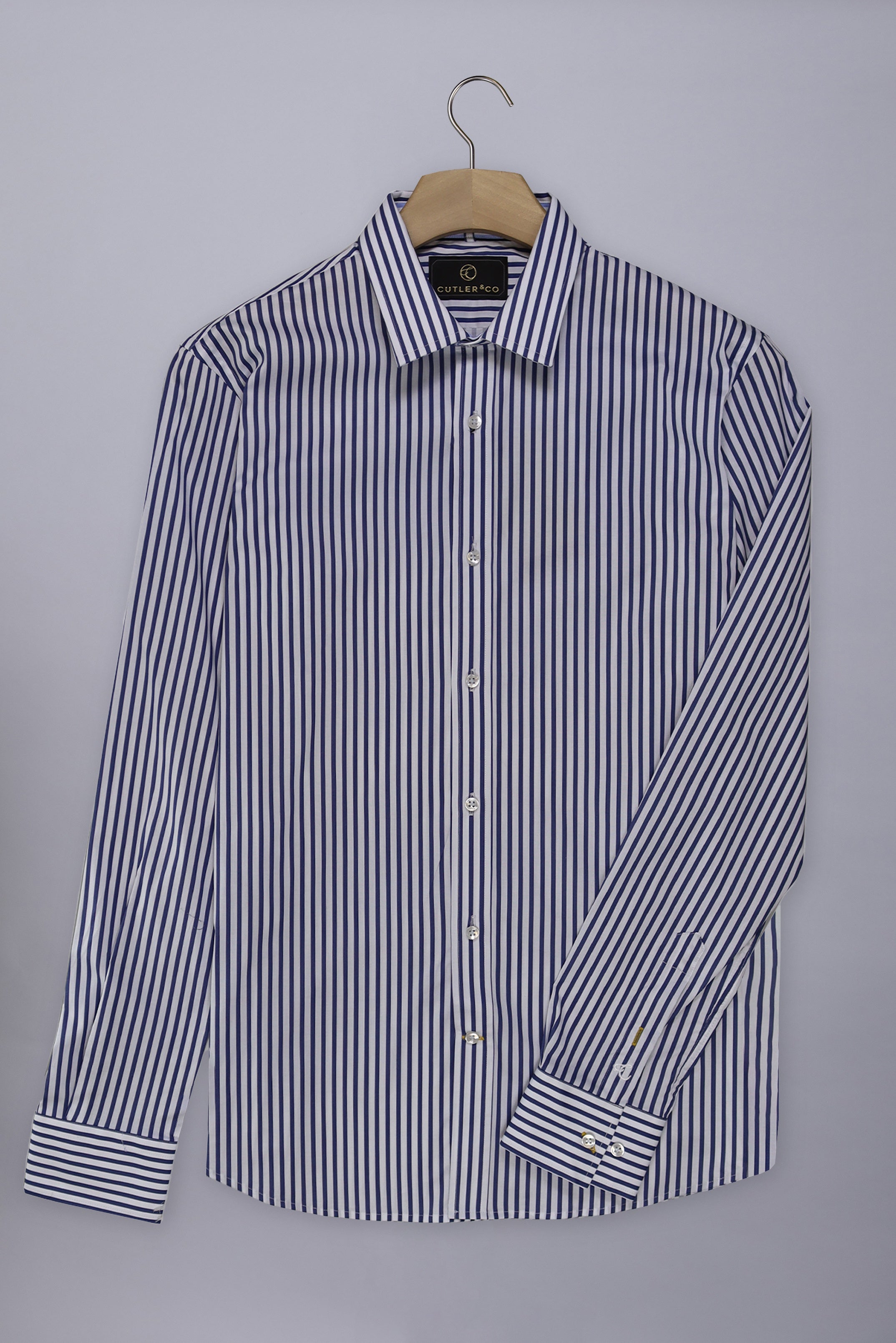 Cutler & Co Blake Long Sleeved Shirt: Stripe - French Navy