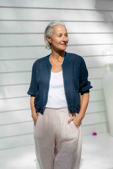 Cori Italian Linen Jacket in Navy