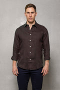 Cutler & Co Blake Linen Long Sleeve Shirt - Chocolate