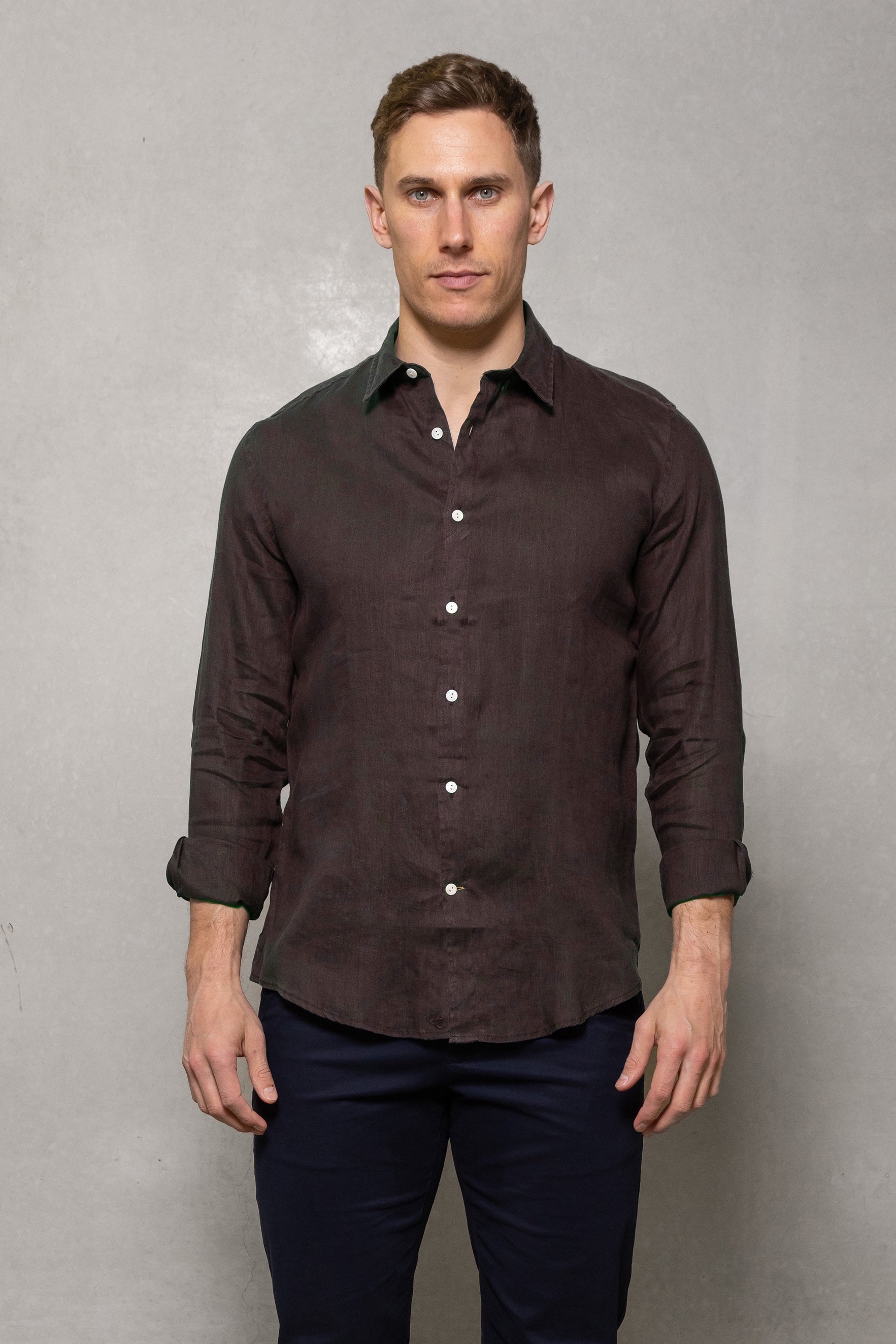 Cutler & Co Blake Linen Long Sleeve Shirt - Chocolate
