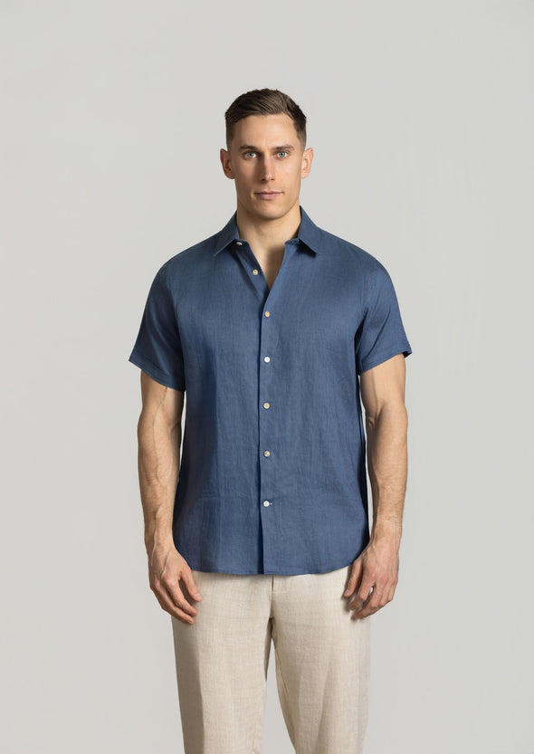 Cutler & Co Brent Linen Short Sleeve Shirt - Aviator