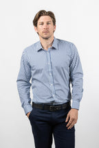 Cutler & Co Blake Long Sleeved Shirt: Stripe - French Navy
