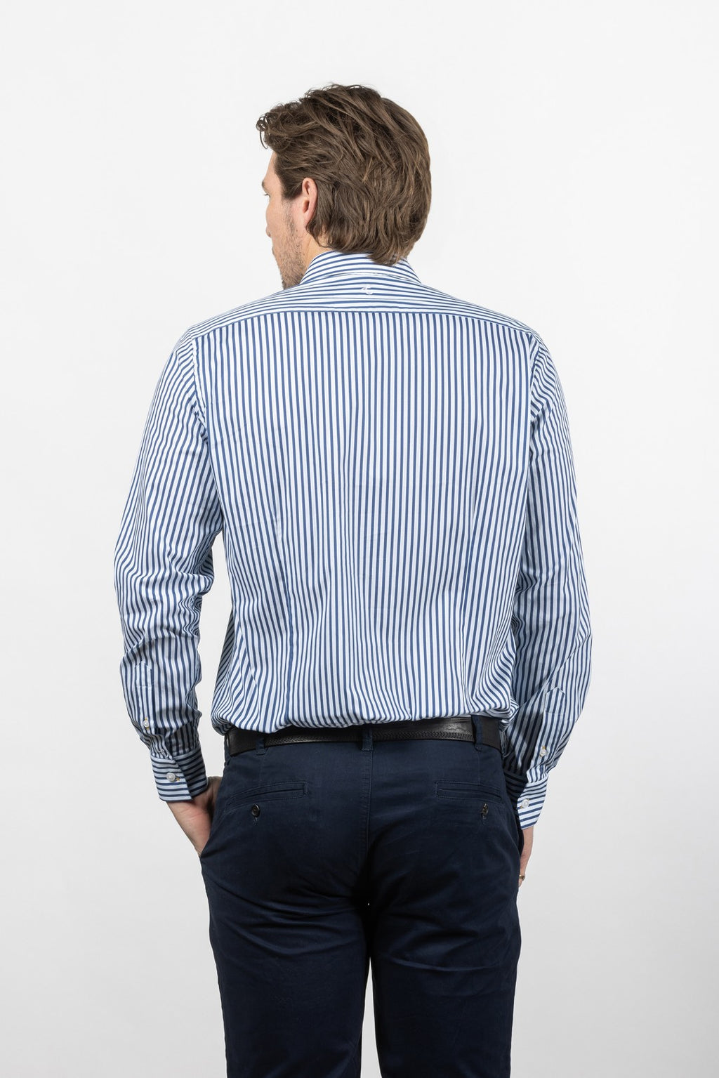 Cutler & Co Blake Long Sleeved Shirt: Stripe - French Navy