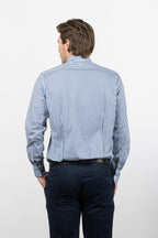 Cutler & Co Blake Long Sleeved Shirt: Stripe - French Navy