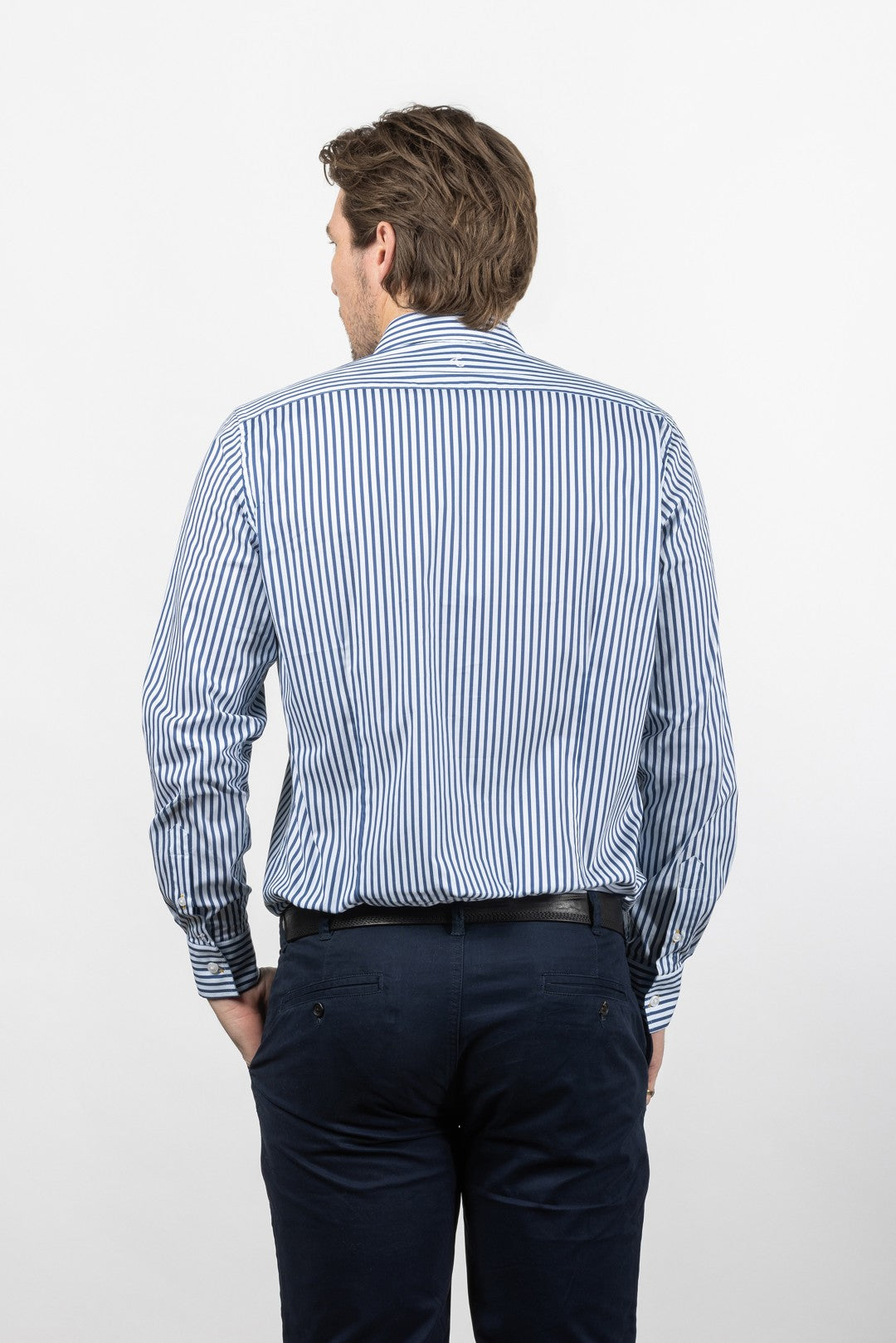 Cutler & Co Blake Long Sleeved Shirt: Stripe - French Navy
