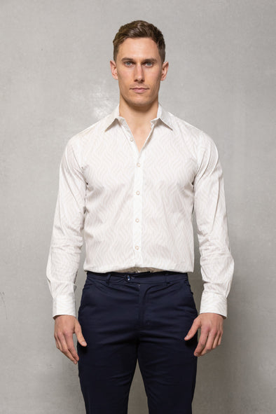 Cutler & Co Blake Long Sleeved Shirt: Wave Print - Bone