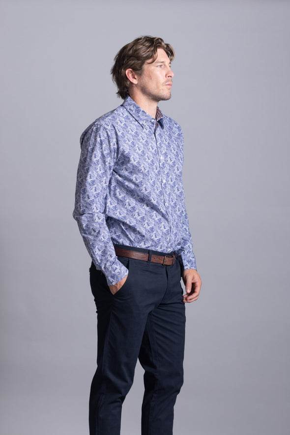 Cutler & Co Clint Long Sleeved Shirt: Porcelain Paisley - Thunderstorm