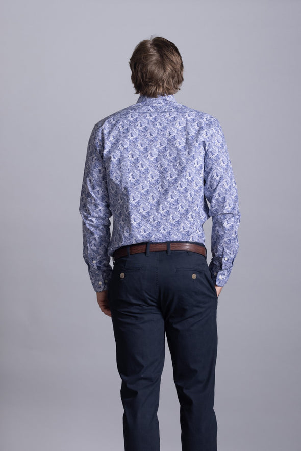 Cutler & Co Clint Long Sleeved Shirt: Porcelain Paisley - Thunderstorm