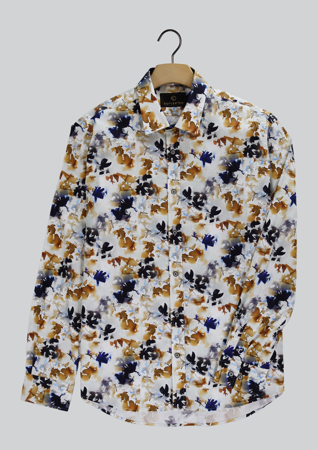 Cutler & Co Blake Long Sleeved Shirt: Watercolour Print - Gold