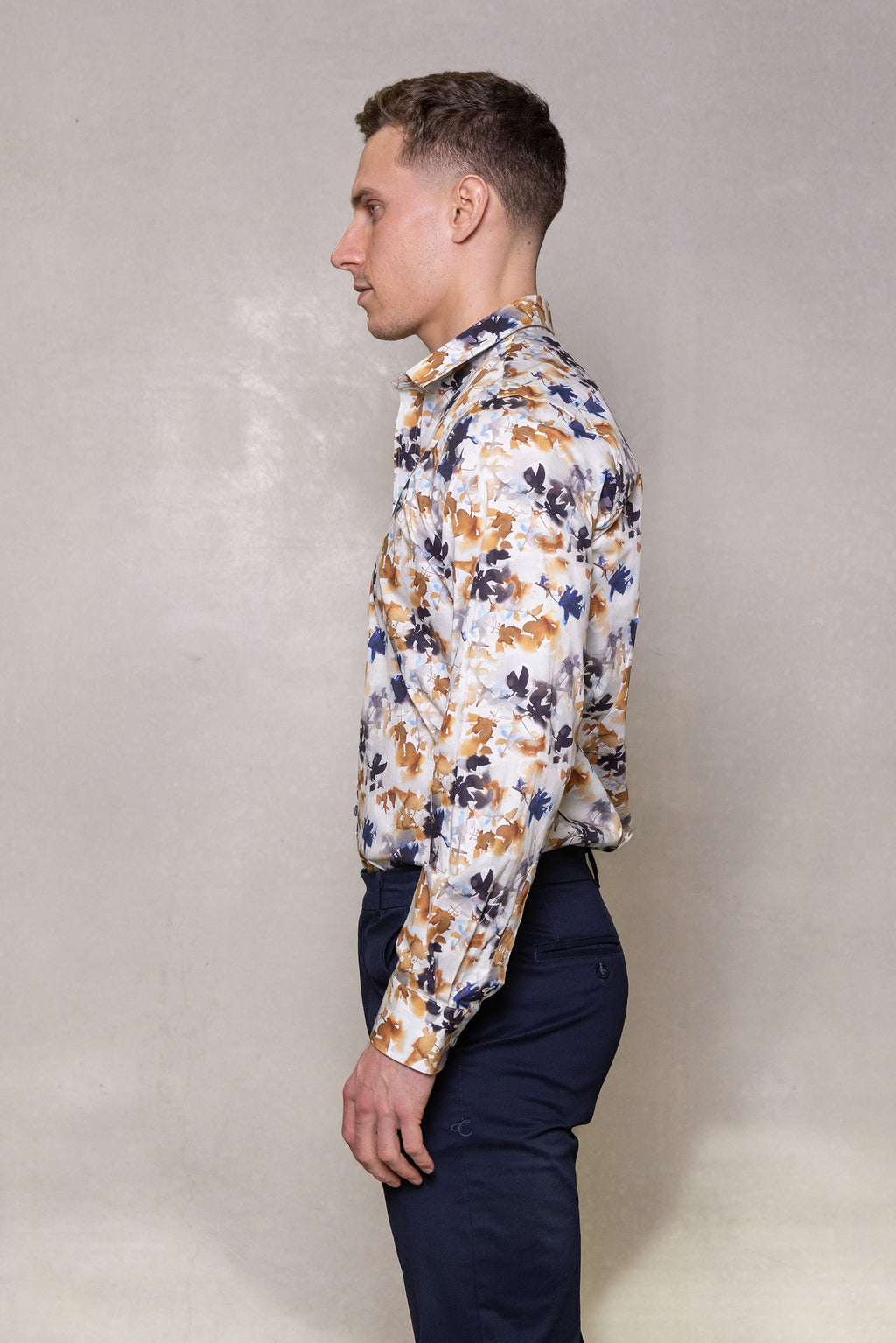 Cutler & Co Blake Long Sleeved Shirt: Watercolour Print - Gold