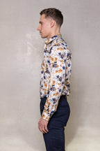 Cutler & Co Blake Long Sleeved Shirt: Watercolour Print - Gold