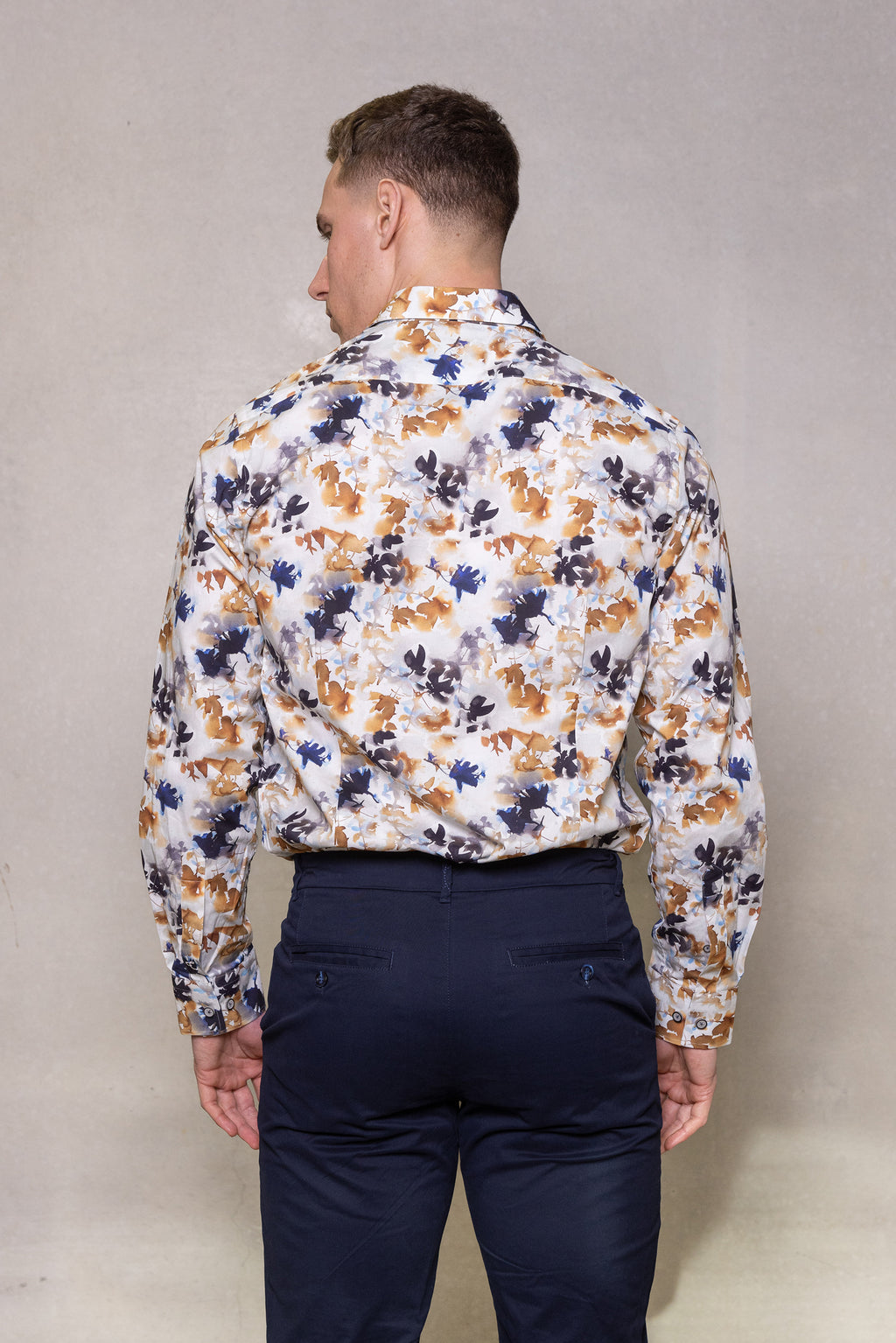 Cutler & Co Blake Long Sleeved Shirt: Watercolour Print - Gold