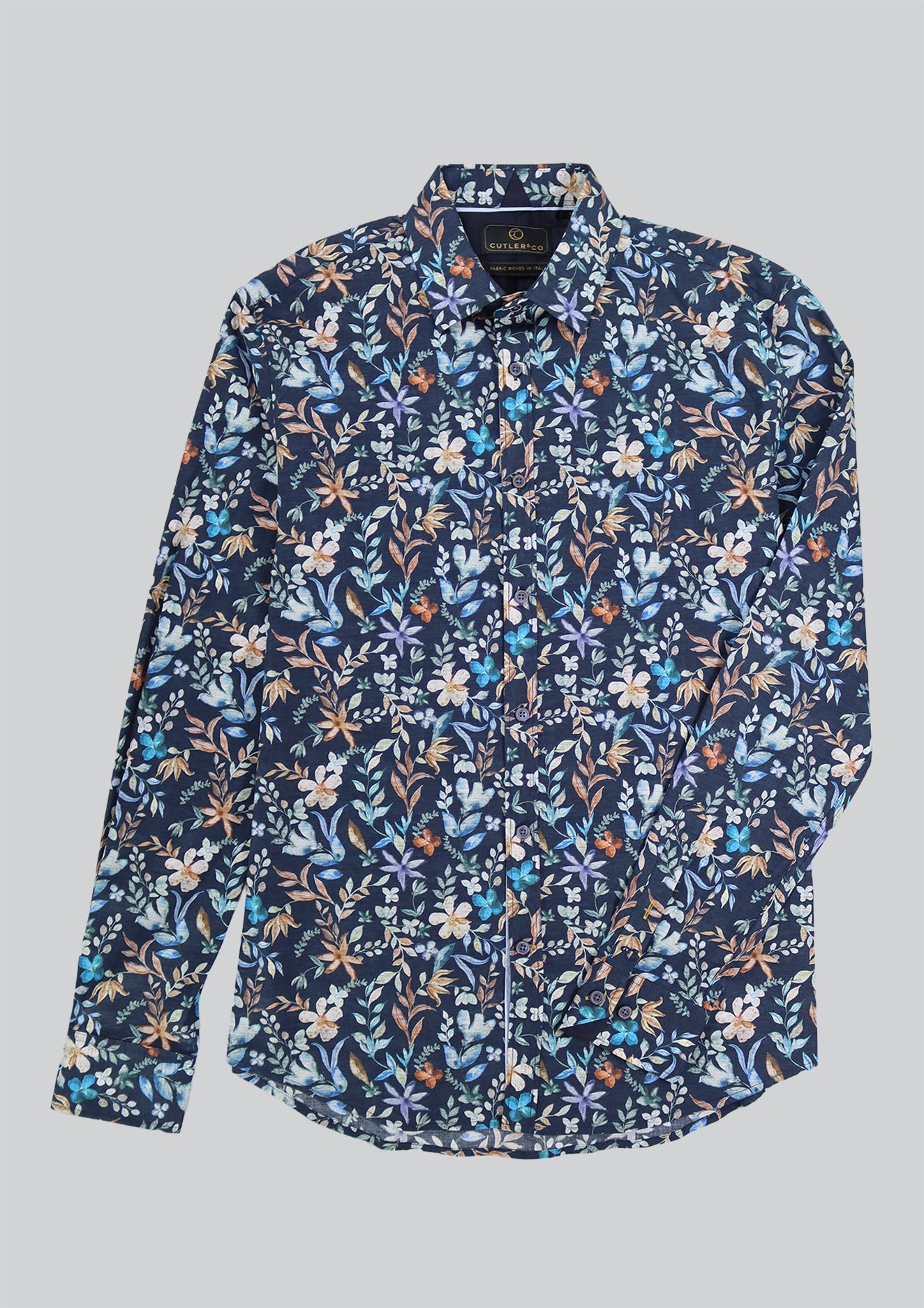 Cutler & Co Richard Long Sleeve Shirt: Floral Print - Kelp