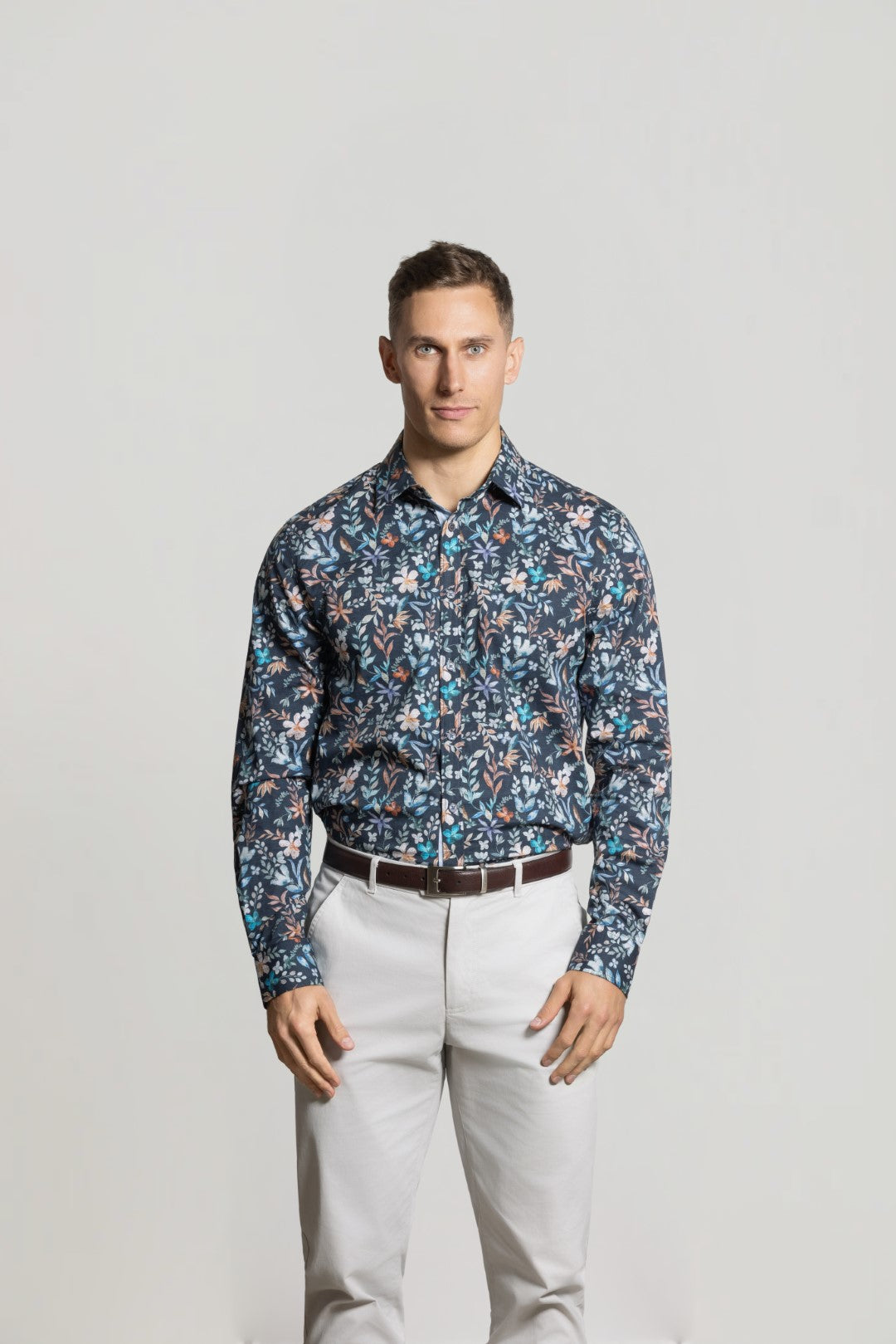 Cutler & Co Richard Long Sleeve Shirt: Floral Print - Kelp