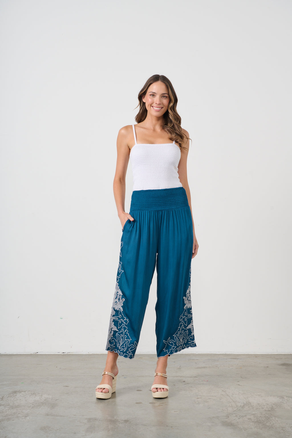 Lightweight Embroidered Stretch Culottes