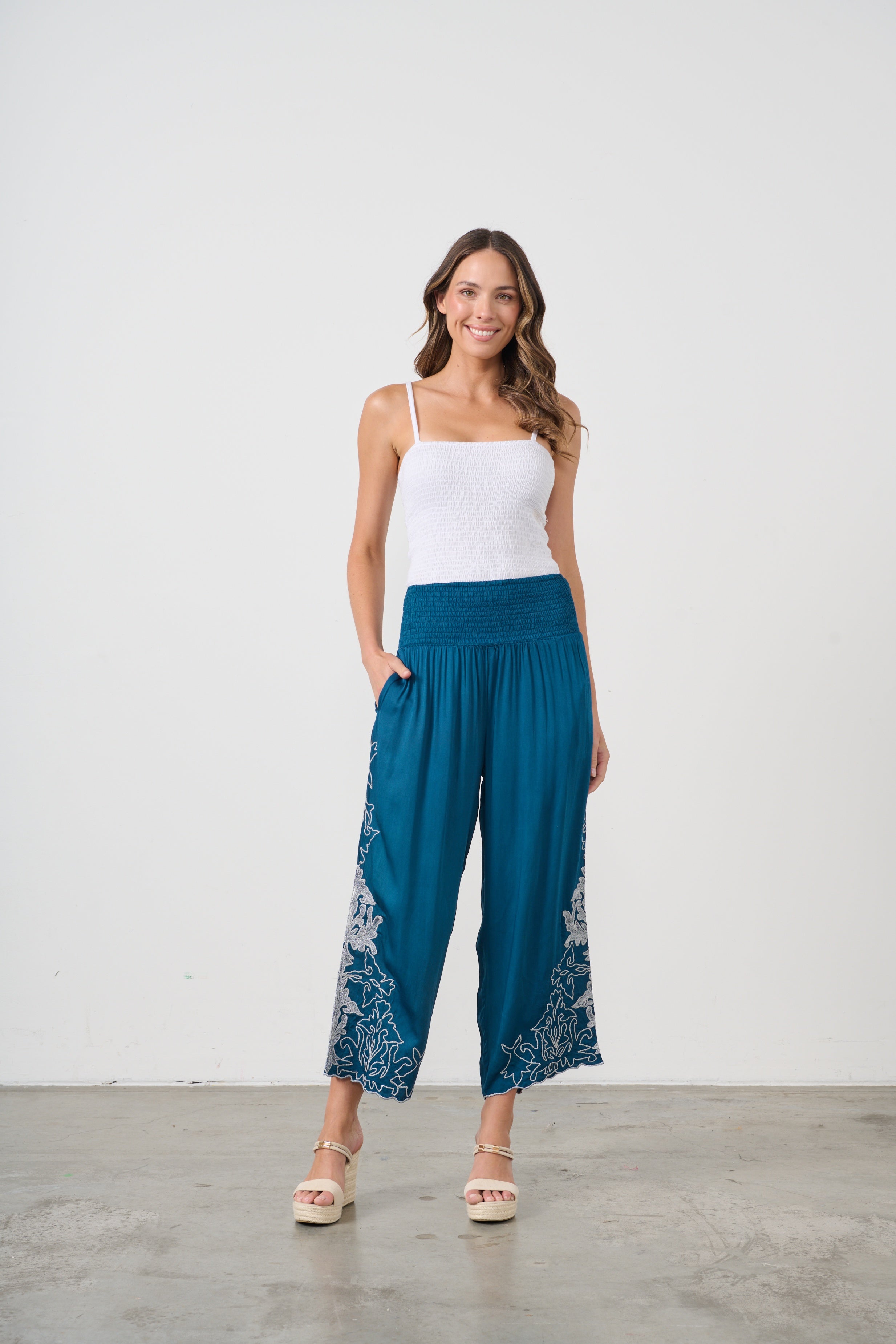 Lightweight Embroidered Stretch Culottes