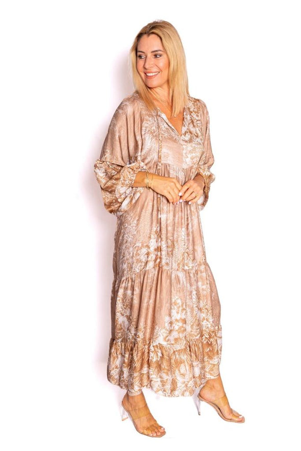 The Italian Closet: Jaxon Silk Blend Dress in Camel