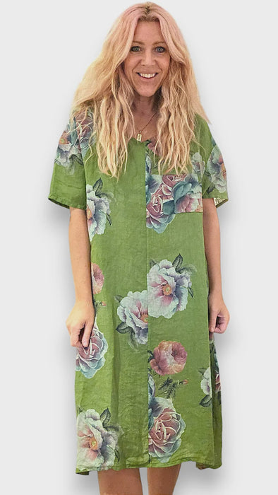 Helga May Easy Peasy T-Shape Dress: Ombre Peony - Avocado