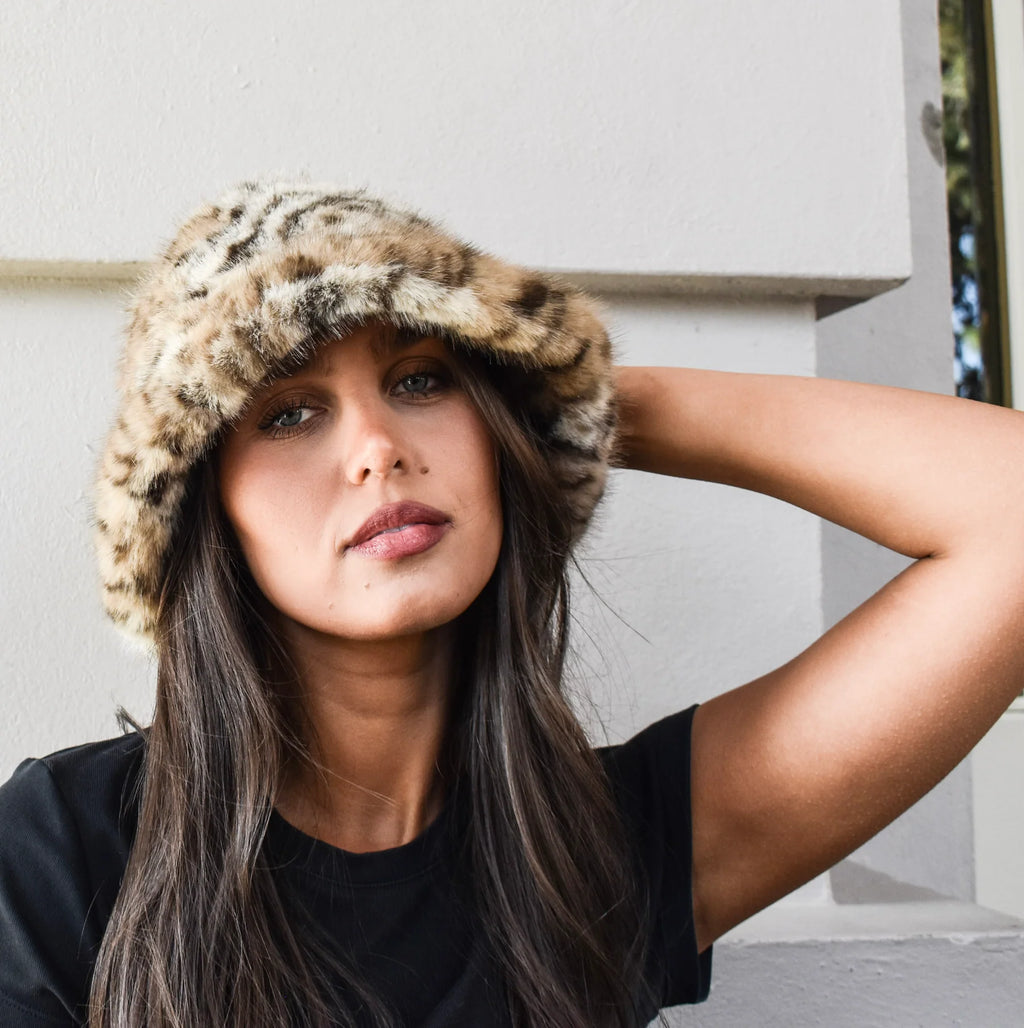 Vegan Fur Leopard Bucket Hat