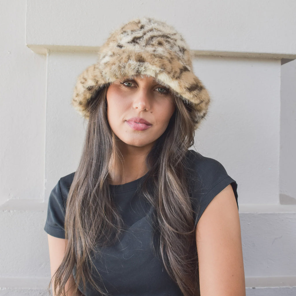 Vegan Fur Leopard Bucket Hat