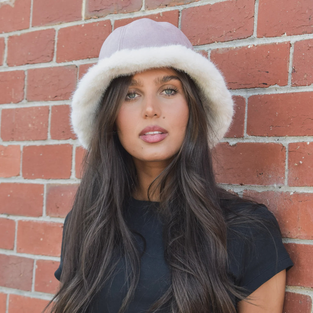 Suedette Shearling Style Bucket Hat