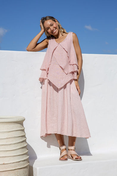 Falda Layered Linen Tank Top in Blush