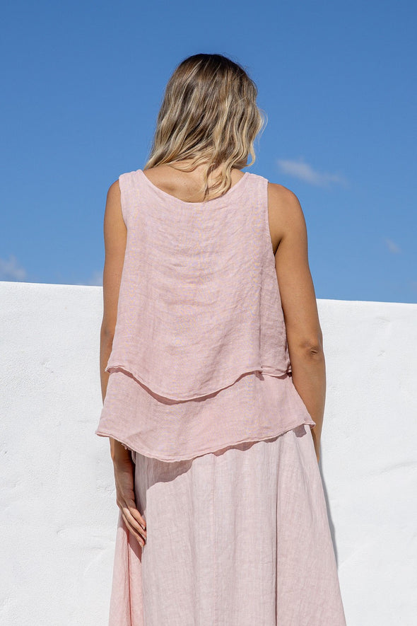 Falda Layered Linen Tank Top in Blush