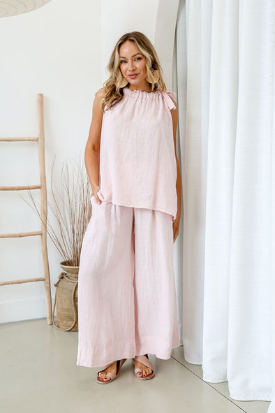 Fresia Linen Bow Detail Top in Blush