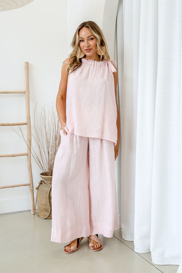 Fresia Linen Bow Detail Top in Blush