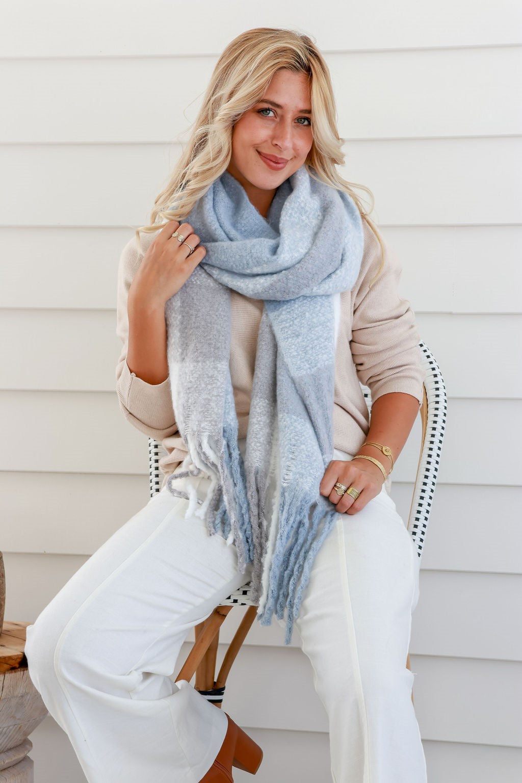Chunky Knit Scarf in Sky Stripe