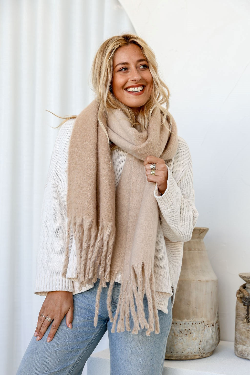 Chunky Knit Scarf in Biscuit