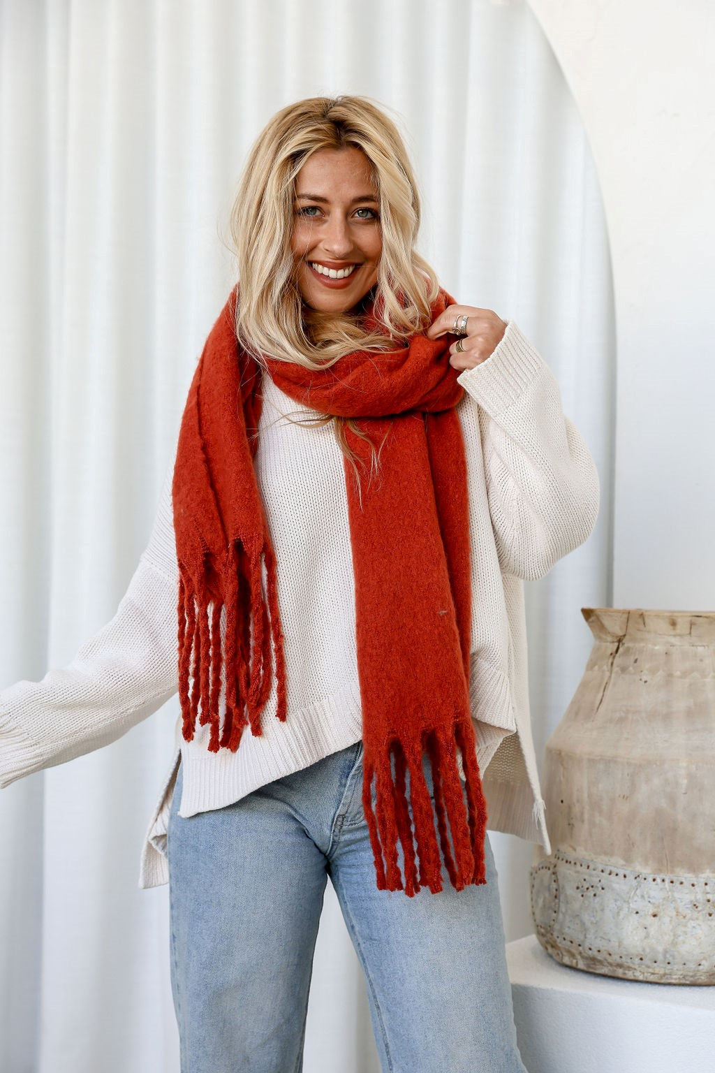 Chunky Knit Scarf in Terracotta