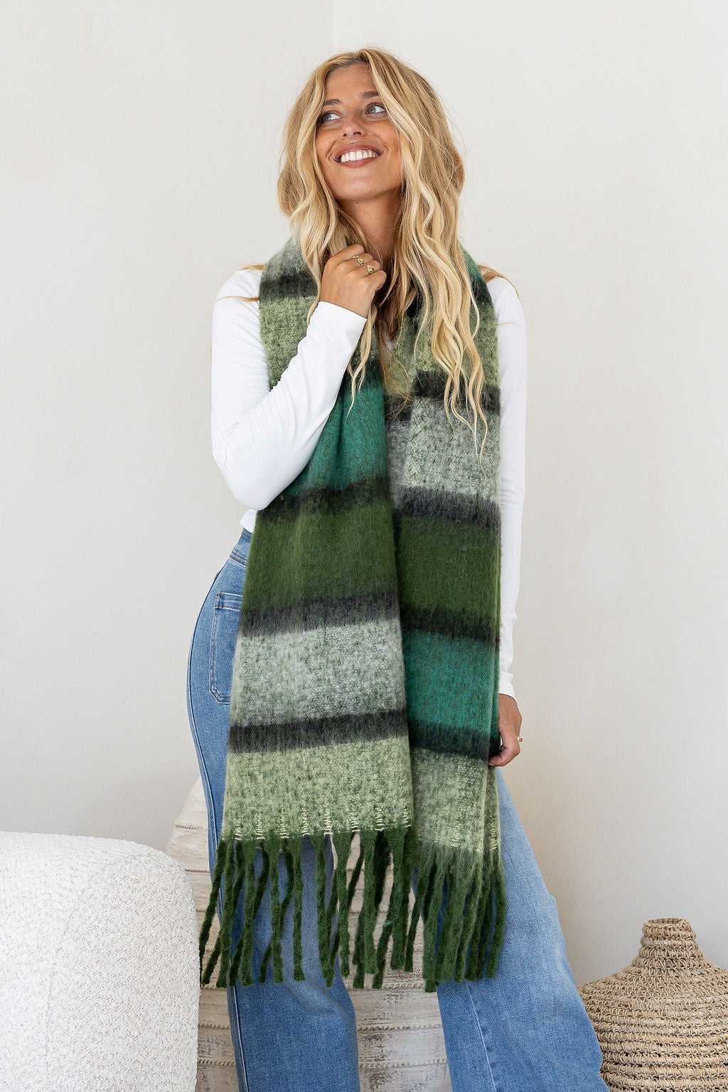 Chunky Knit Scarf in Forest Stripe