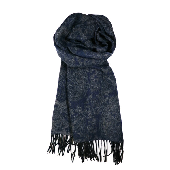 100% Lambs Wool Scarf - Printed Navy