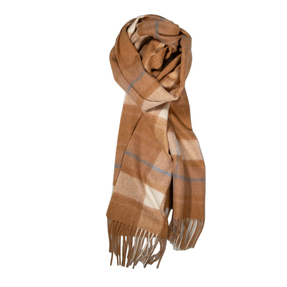 100% Lambs Wool Scarf - Tan Cubes